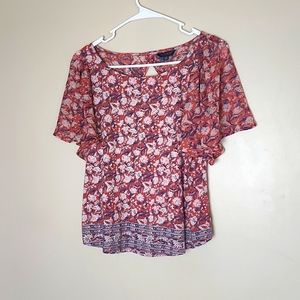 Lucky Brand Flowy Sleeved Top w/ keyhole back